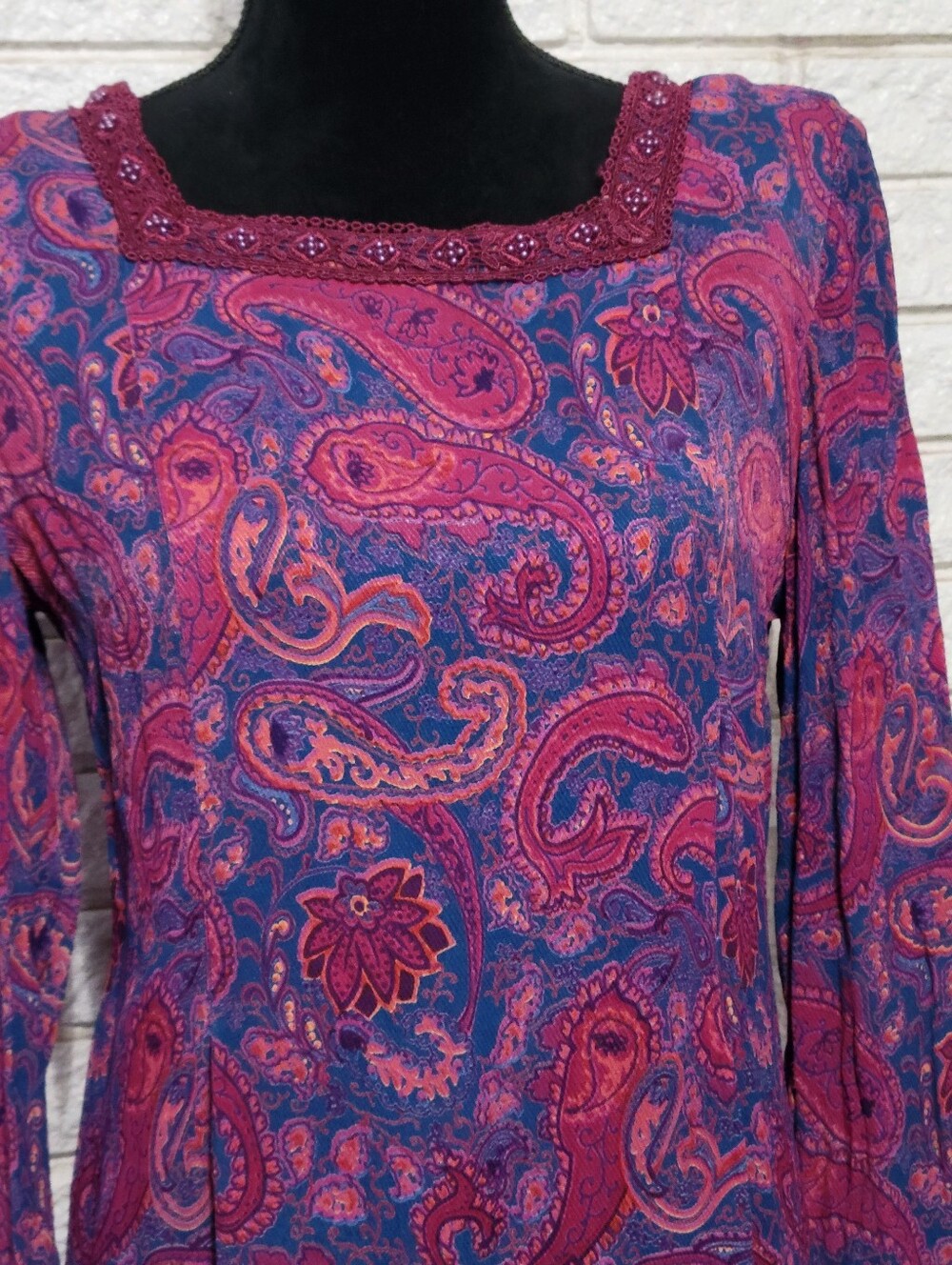 Sara Elizabeth Vintage Dress Sz 10 Beaded Pink Purple Paisley